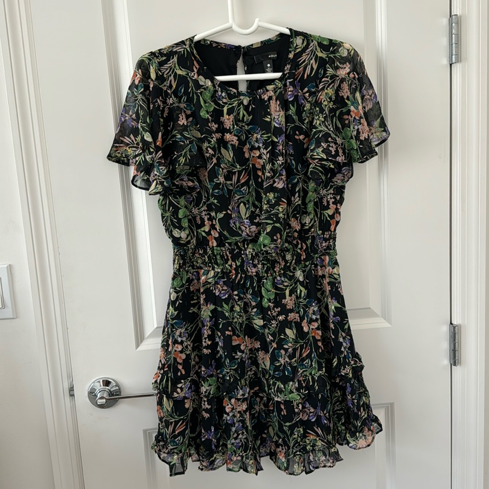 Aqua printed ruffle dress